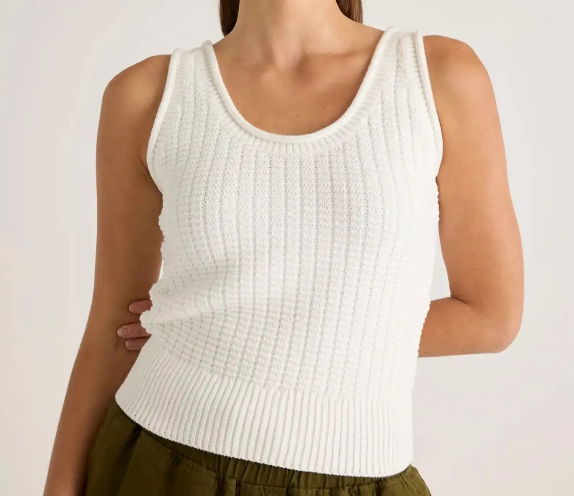 100% Organic Cotton Waffle Cropped Sweater Tank in Ivory | Quince