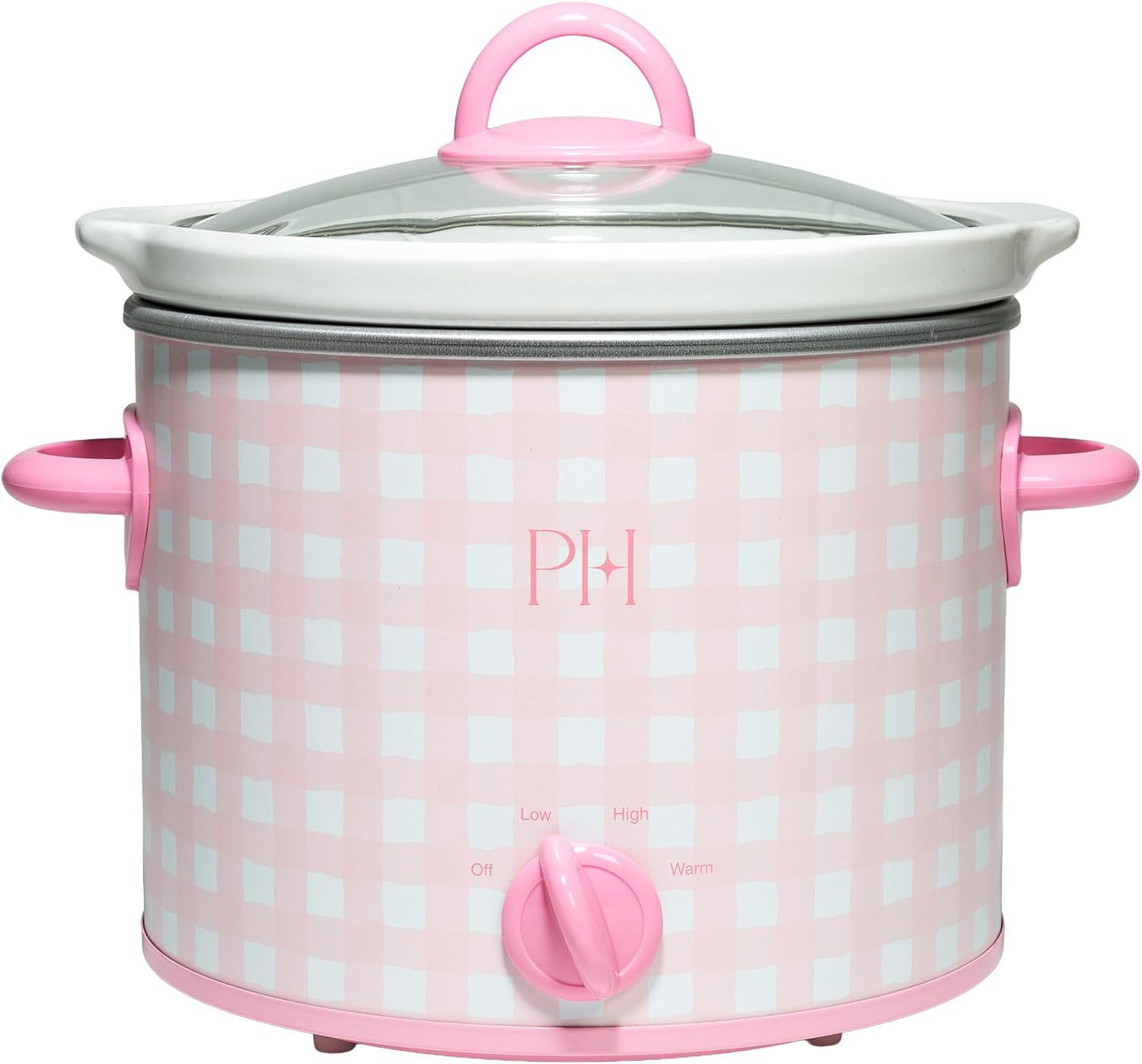 Paris Hilton 3.5-Quart Manual Slow Cooker, Features Three Settings (Low, High, Warm), Naturally Nonstick and Dishwasher Safe Stoneware Insert, Family Sized Capacity, Gingham Pink | Amazon (US)