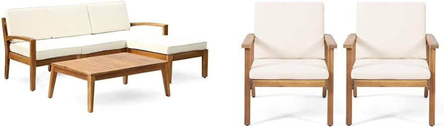 Christopher Knight Home 5-Piece Acacia Wood Outdoor Sectional Sofa Set with Club Chairs and Acces... | Amazon (US)