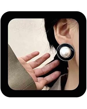 Vintage Pearl Black Enamel Earrings Large Round Pearl Stud Earrings Pearls Statement Earring Exag... | Amazon (US)