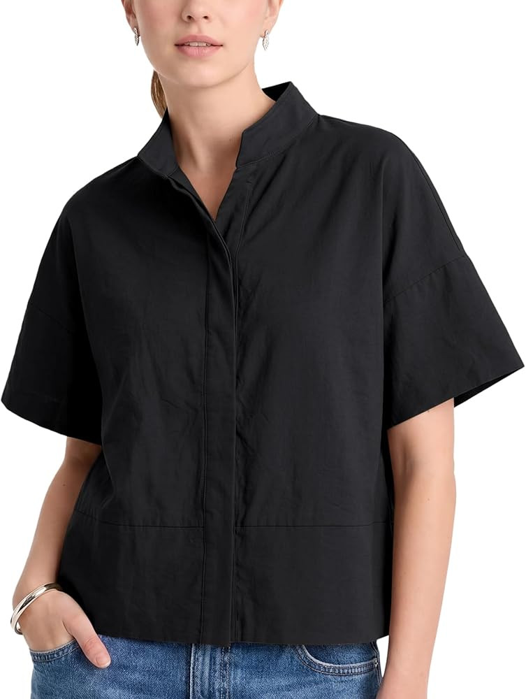 Ainangua Women Casual Button Down Shirts Oversized Short Sleeve Stand Collar Tops Trendy Work Blo... | Amazon (US)