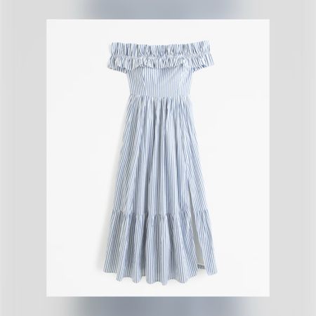 Off the shoulder smocked midi dress, maxi dress, blue & white dress, grandmillennial dress 

#LTKMidsize #LTKOver40 #LTKSeasonal