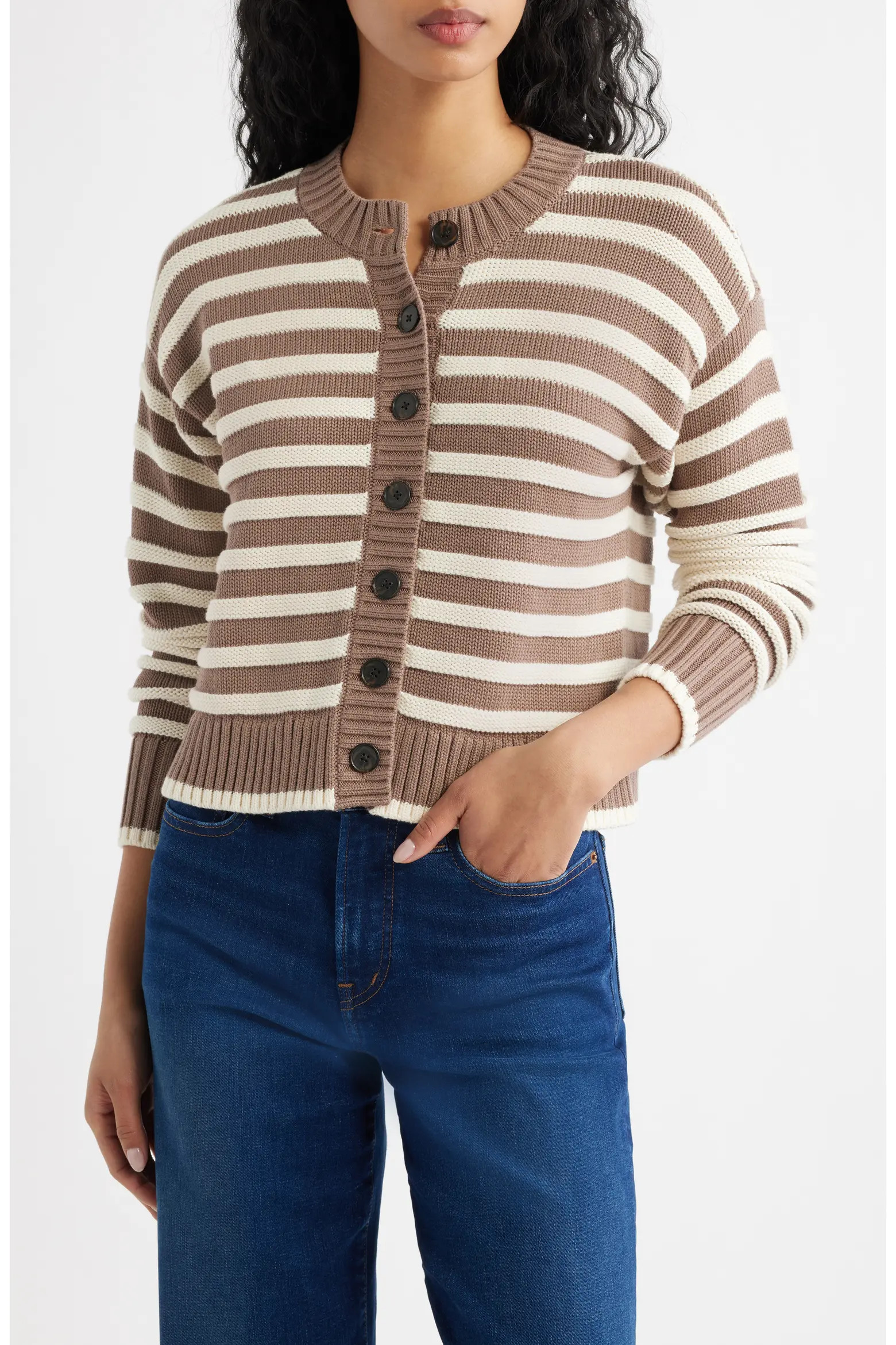 Button Front Cotton Crewneck Cardigan (Women) | Nordstrom | Nordstrom