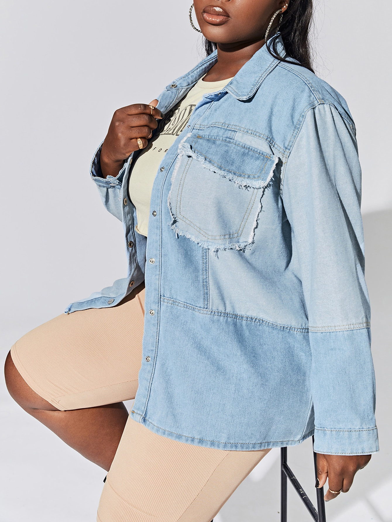 Women's Plus Size Flap Pocket Raw Cut Denim Jacket | Walmart (US)