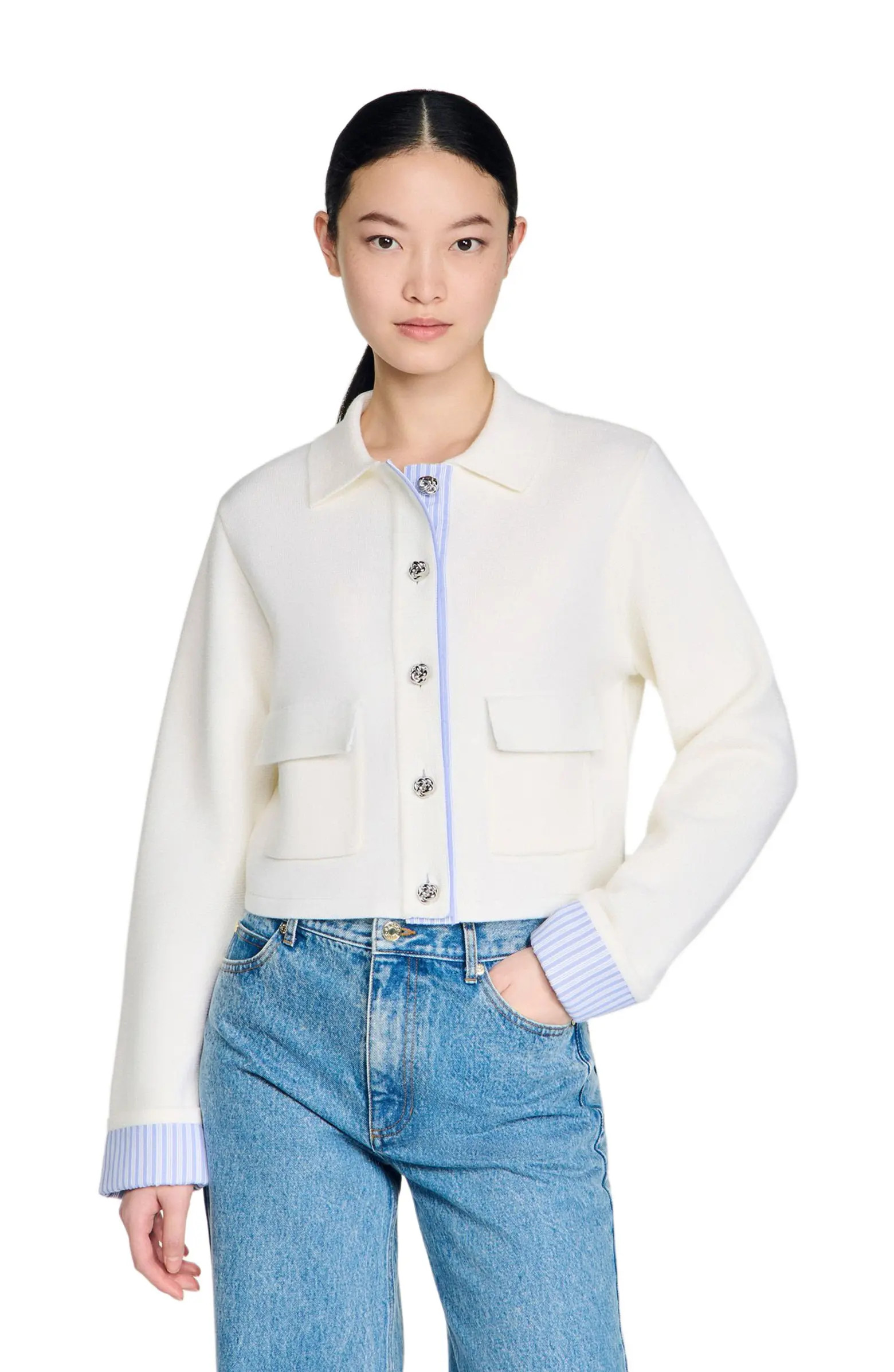 Polo cardigan with poplin details | Nordstrom