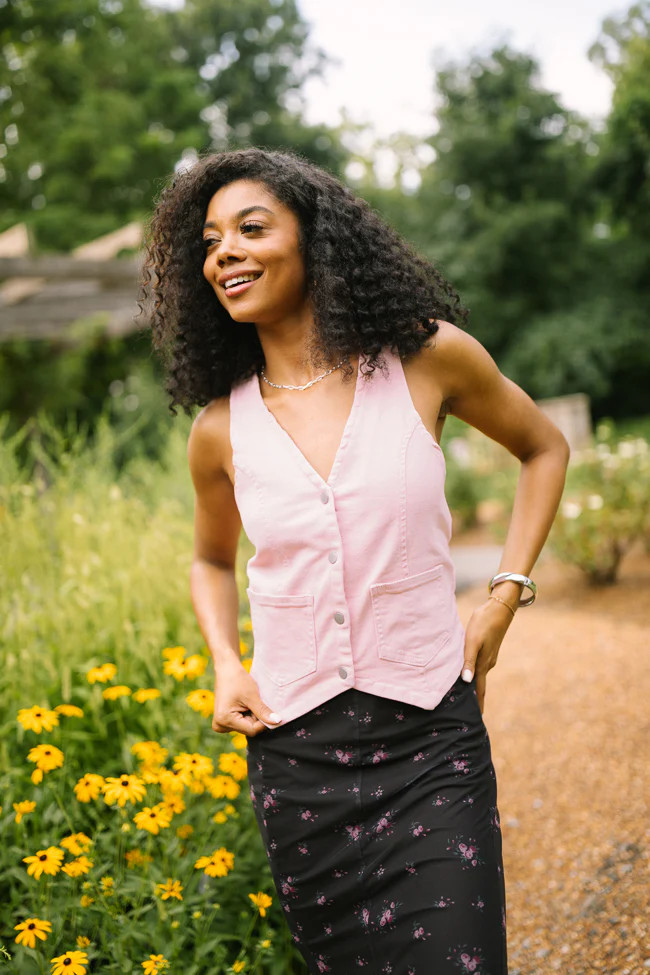 Beneath The Moon Pink Stretch Denim Vest | Pink Lily
