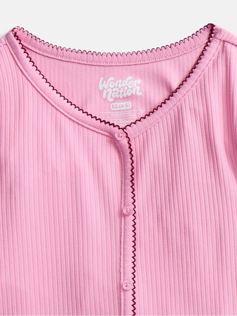 Wonder Nation Girls Ribbed Top and Pants Pajama Set with Scrunchie, 2 Piece, Sizes 4-18 | Walmart (US)