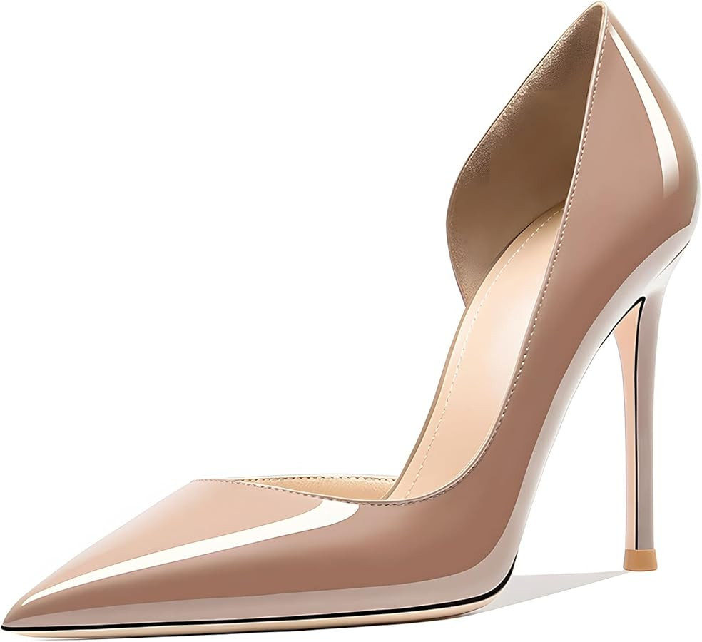 Zapatos de tacón de aguja con punta puntiaguda de 3.9 pulgadas para mujer, tacones altos de boca... | Amazon (US)