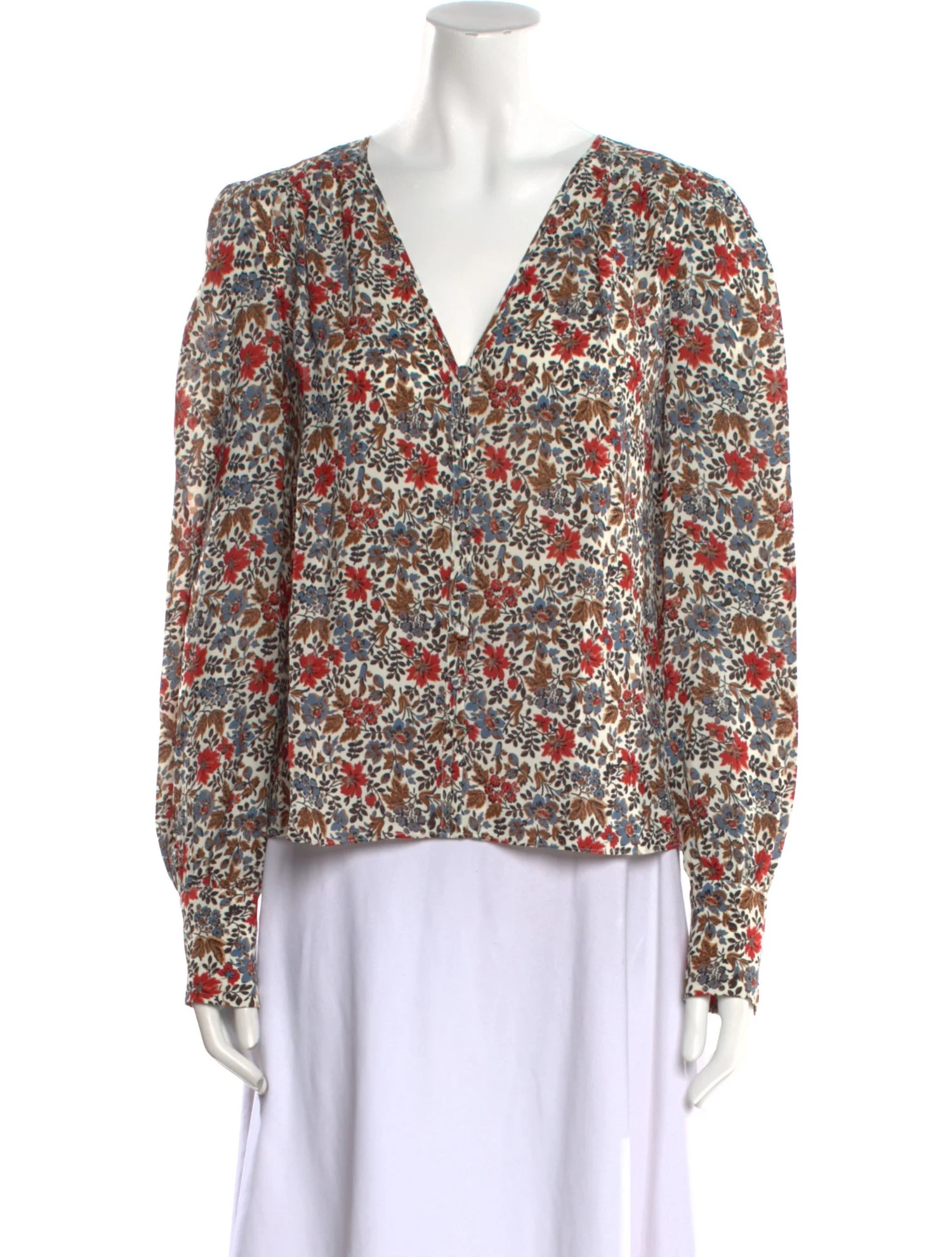 Veronica Beard Floral Print V-Neck Blouse | The RealReal