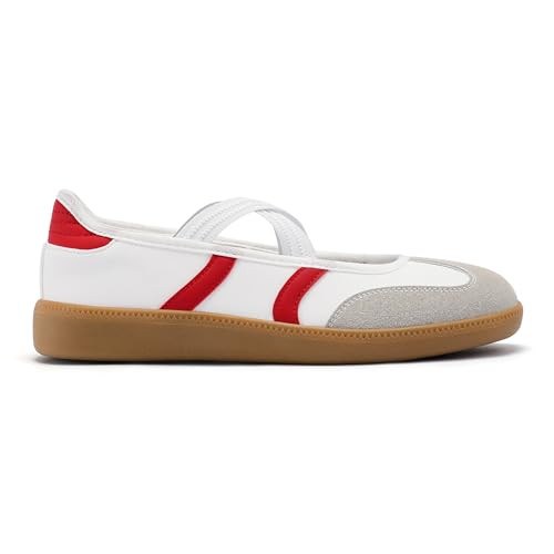 Tigeridea White Red Sneakers for Women Business Casual Tennis Shoes Cute Slip on Flat Mary Jane Shoes Women's Retro Sneakers Size 8 | Amazon (US)