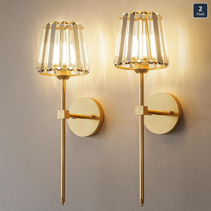 Juego de 2 apliques de pared de cristal que funcionan con baterías, luces de aplique de pared in... | Amazon (US)