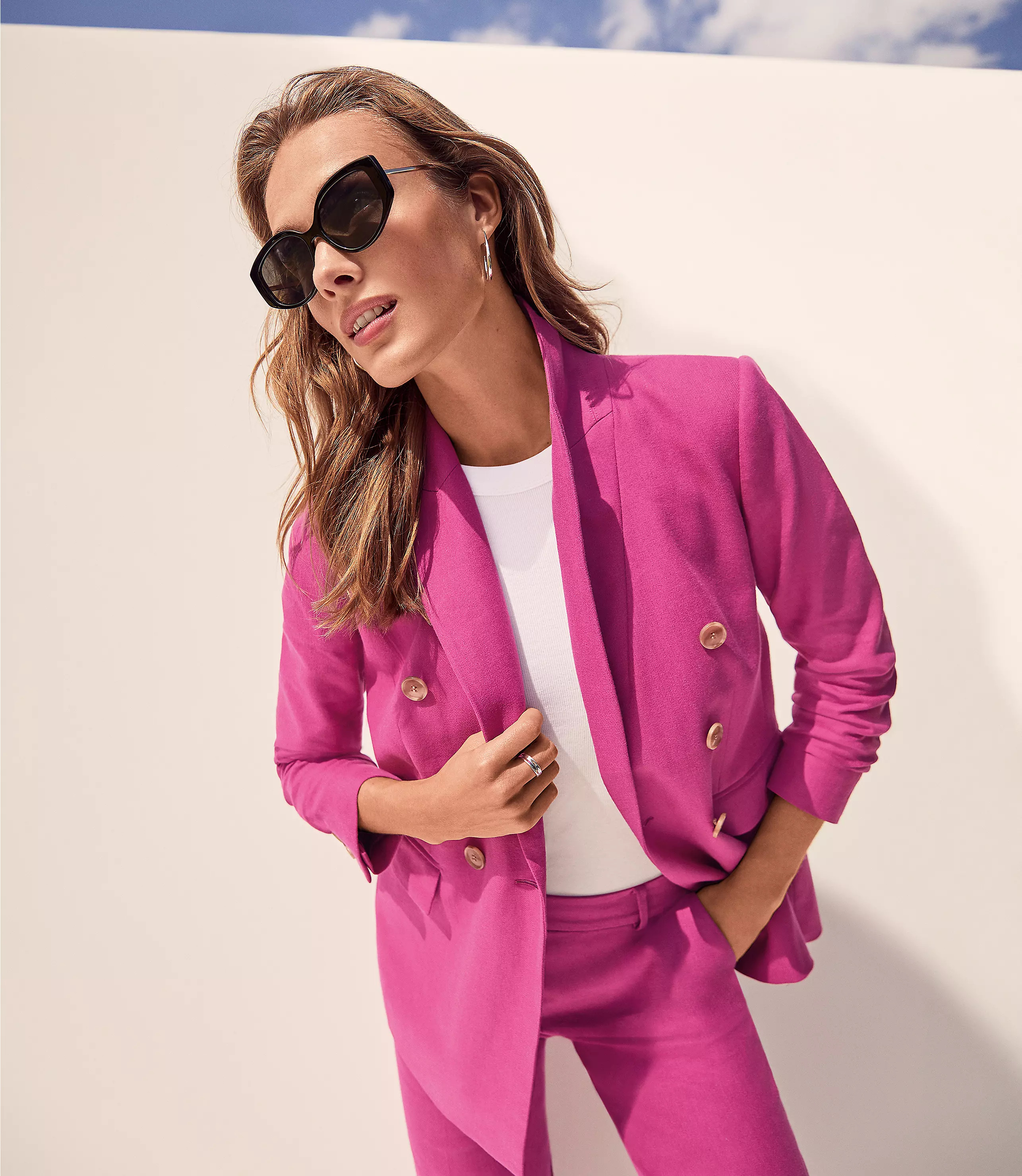 Cotton Linen Double Breasted Blazer | LOFT