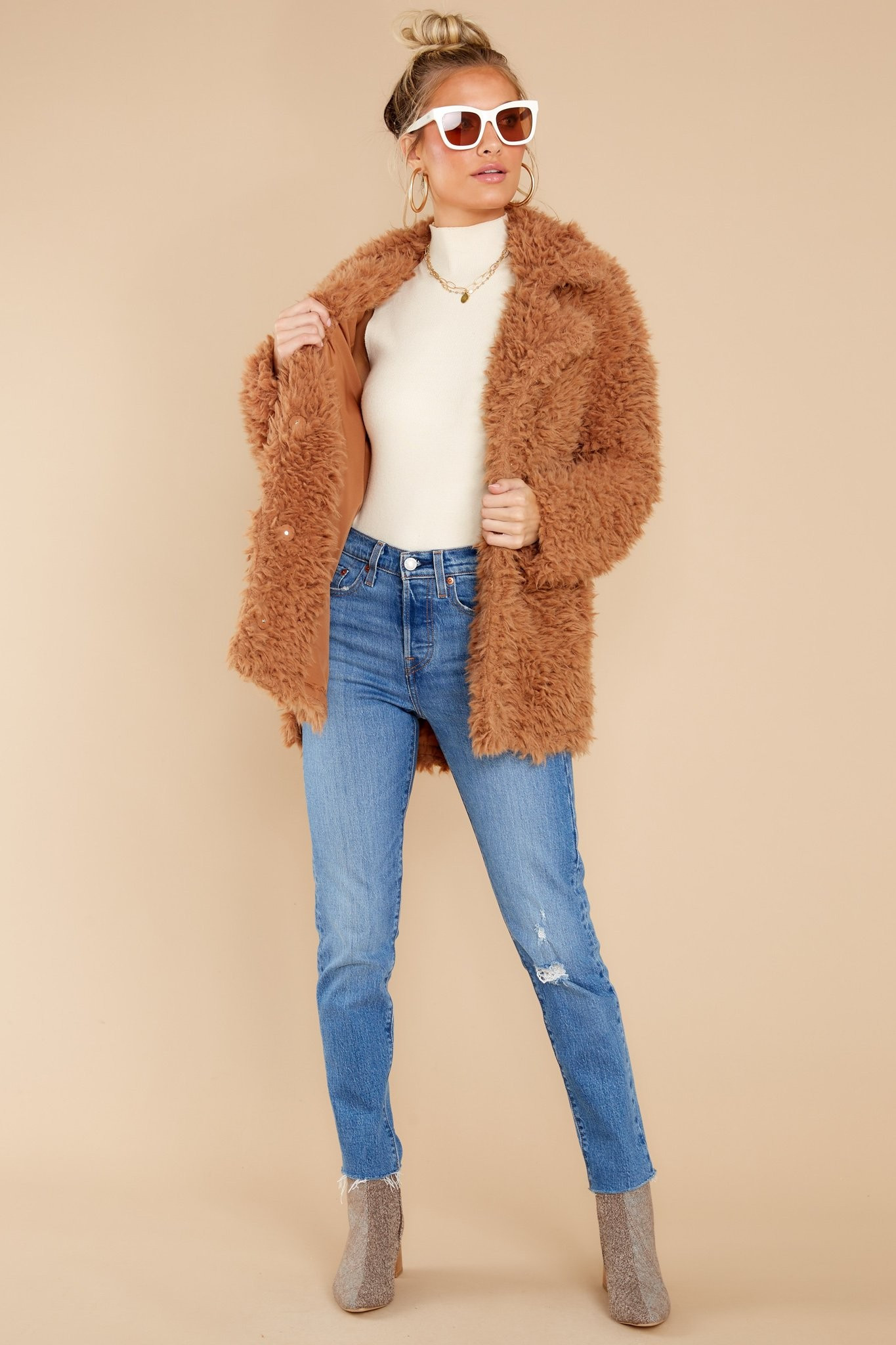 BB Dakota All The Snuggles Camel Teddy Jacket Brown | Red Dress 