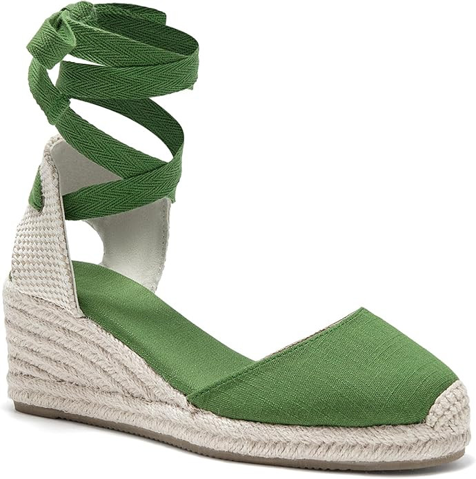 U-lite Womens Espadrille Wedge Sandals Closed Toe Platform Lace Up Ankle Strap Slingback Summer D... | Amazon (US)