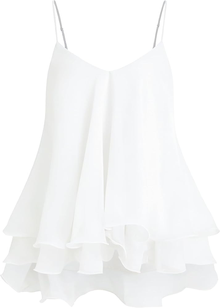 Womens Babydoll Peplum Tops Casual Summer Spaghetti Camis Tops Chiffon Flowy Ruffle Tops Sleevele... | Amazon (US)