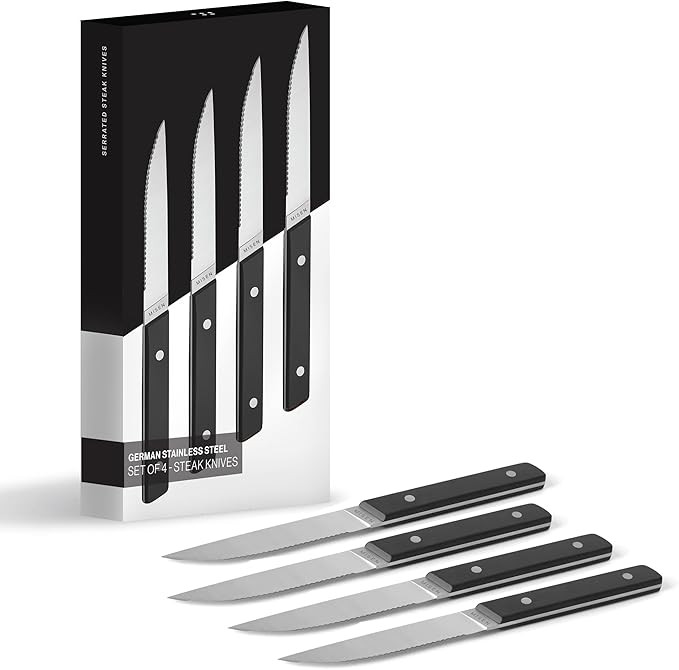 Misen Steak Knives Set of 4 - Precision Serrated Blades for Effortless Dining - Stainless Steel -... | Amazon (US)
