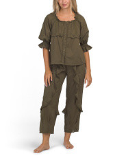 2pc Cotton Cambric Boho Lounge Top And Pants Set for Women | Marshalls
