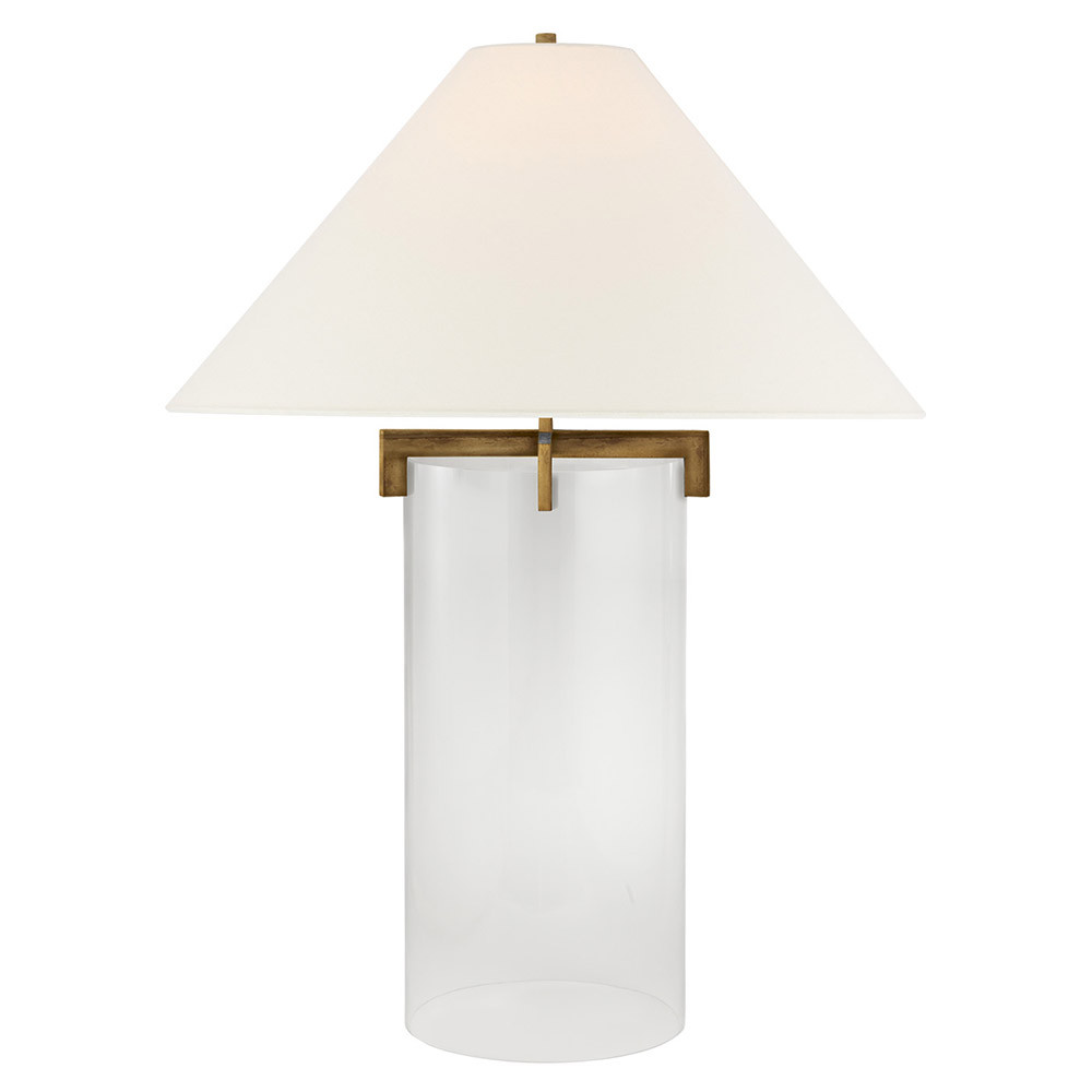 Visual Comfort Brooks Gilded Iron Linen Shade Crystal Table Lamp | Kathy Kuo Home