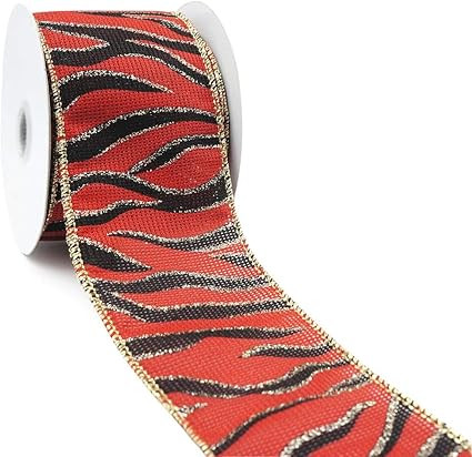 CT CRAFT LLC Red Faux Jute Print Black Zebra Wired Ribbon - 2.5 Inch x 10 Yards x 1 Roll | Amazon (US)