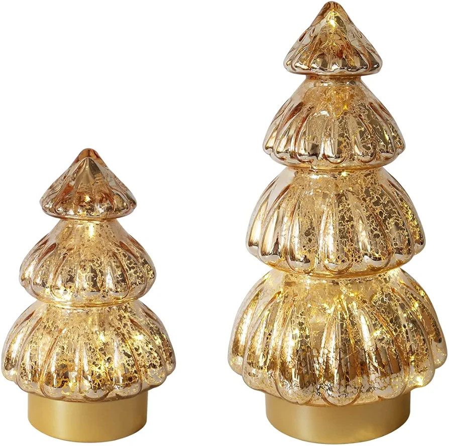 Light Up Mercury Glass Christmas Tree Figurine Battery Operated with Timer for Centerpieces Windo... | Amazon (US)