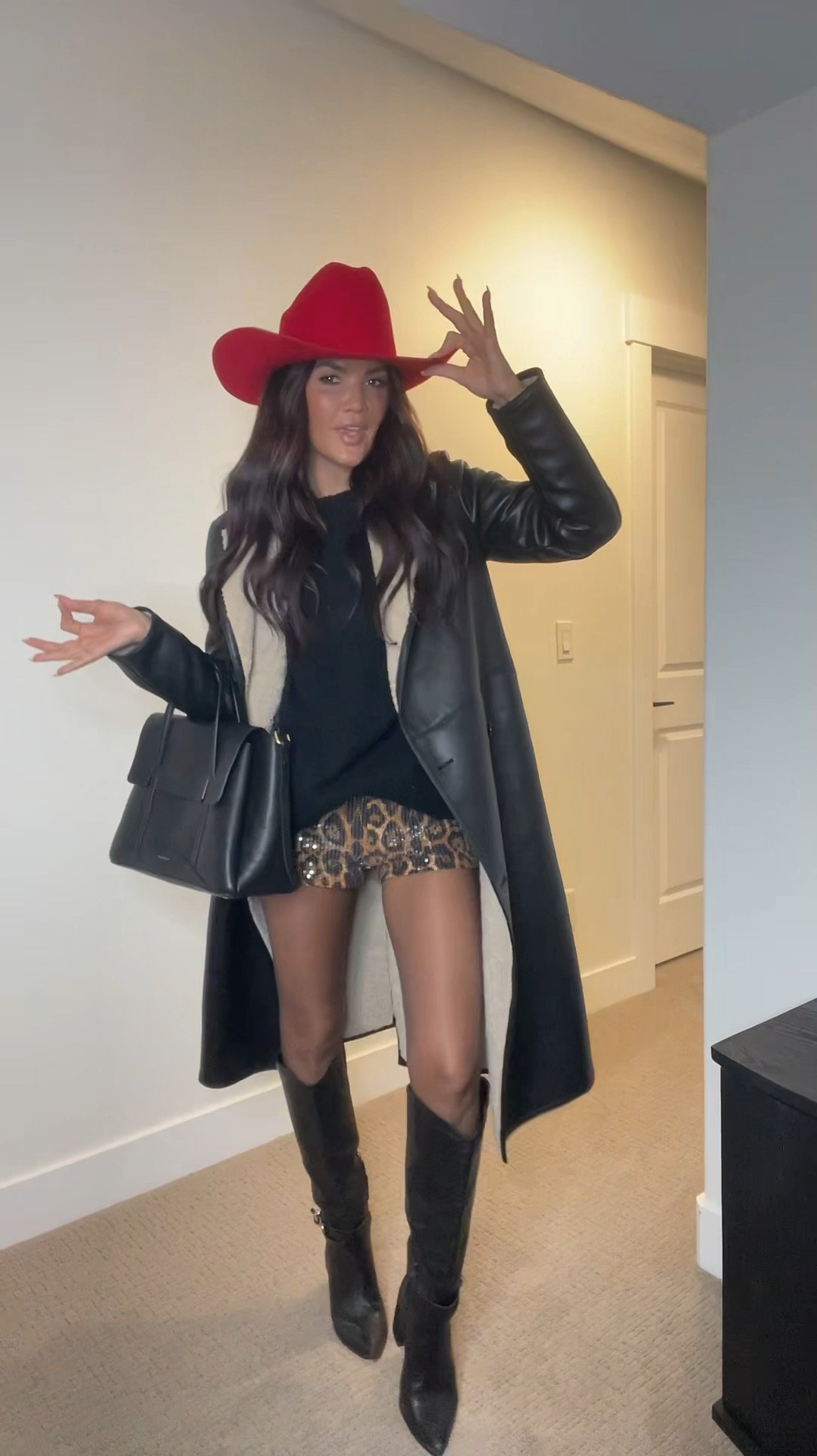 Get dressed with me to go to an event at Gigi Pip! 

Gigi Pip Teddy Cattleman Hat - CODE: KRISTIN15 

Edikted leopard sequin micro shorts 

Amazon sweater 

Zara leather trench coat 

Sheer Tights 

Dolce Vita Tyrone Boots - on sale! 

Radley London Chancery Bag 



#LTKStyleTip #LTKItBag #LTKShoeCrush