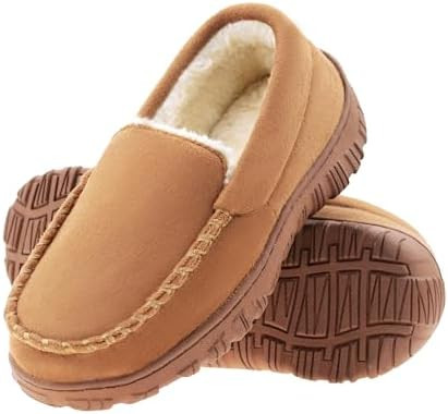 FLYFUPPY Boys Slippers Moccasin Slippers House Shoes with Memory Foam and Fur Lining for Indoor a... | Amazon (US)