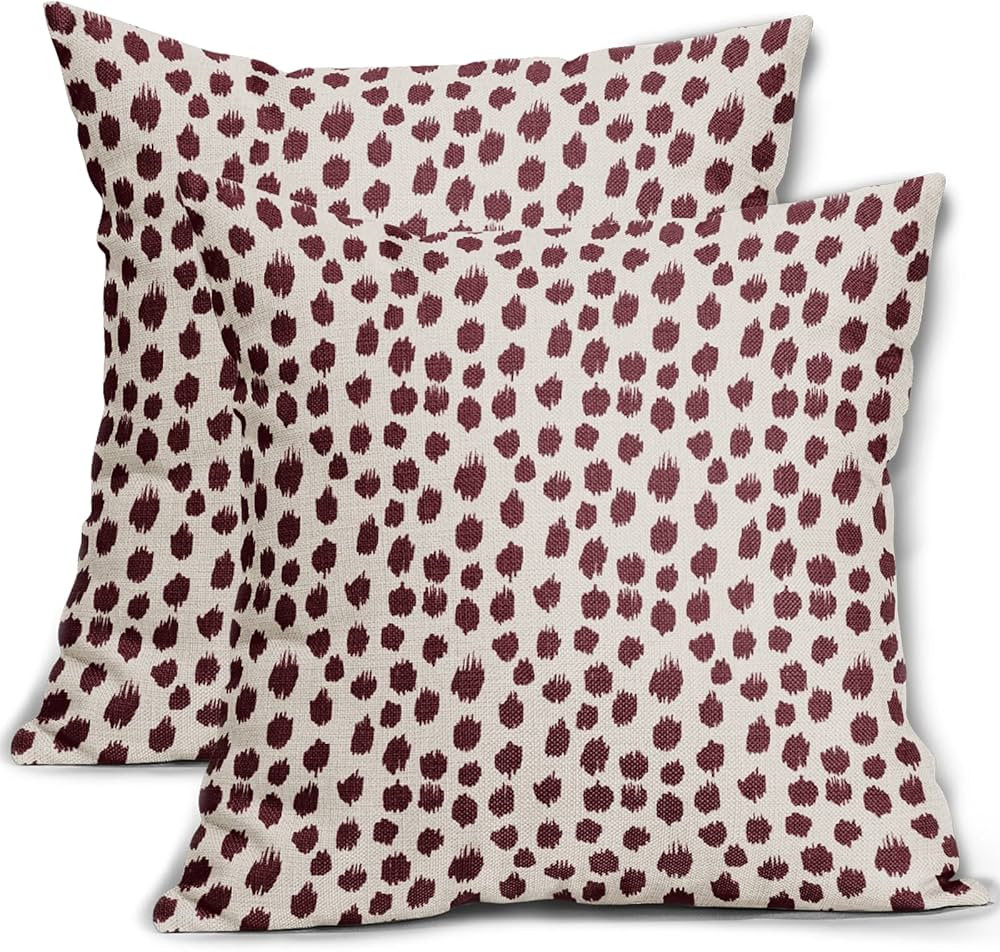 Burgundy Cream Pillow Covers 18x18 Set of 2 Boho Design Polka Dot Throw Pillows Modern Brush Stro... | Amazon (US)
