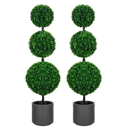 3FT Triple Ball Topiary Artificial Tree Three-Ball Faux Shrubs Plant Realistic Tiered Ball Topiary Silk Tree with Gray Planter, Artificial Shrubs for Home or Office, Outdoor Decoration Set of 2 | Walmart (US)