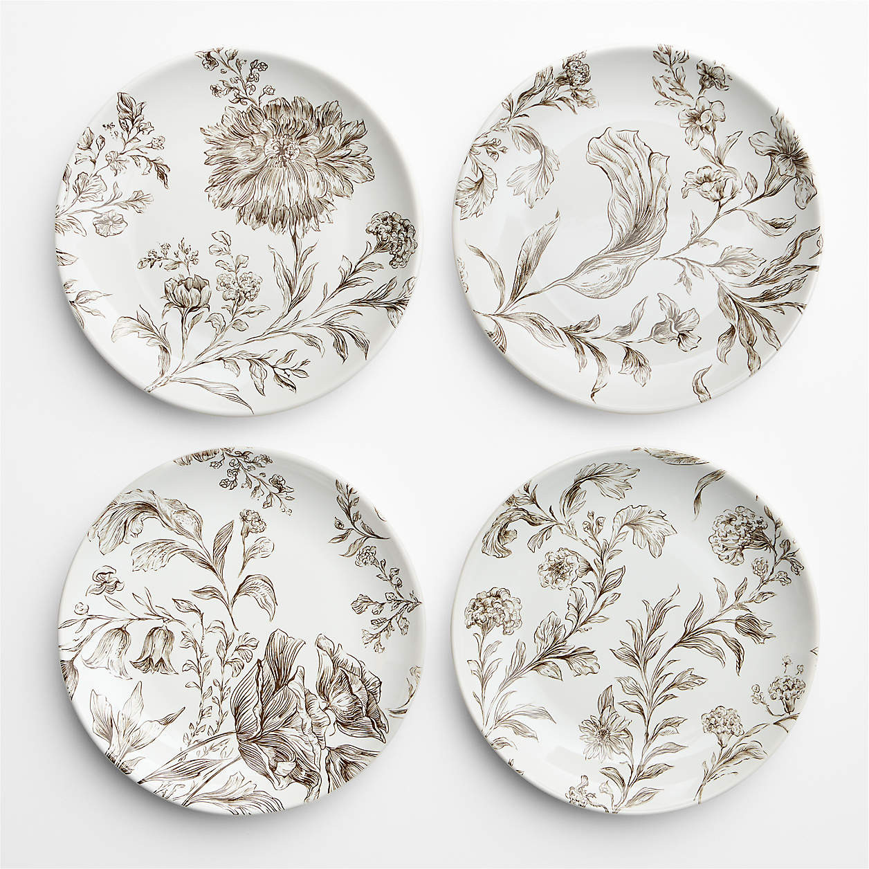 Autumn Toile Brown Stoneware Salad Plates, Set of 4 | Crate & Barrel | Crate & Barrel