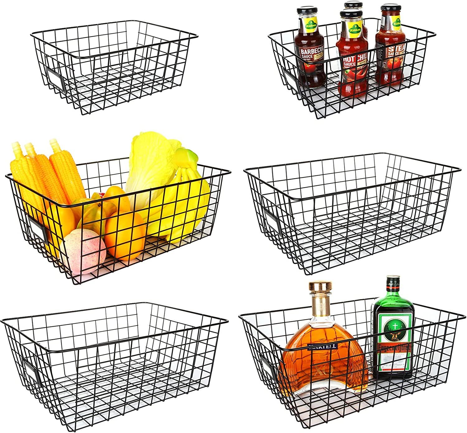 6 Packs Black Wire Baskets for Storage Pantry Wire Storage Baskets Black Metal Baskets with Label... | Amazon (US)