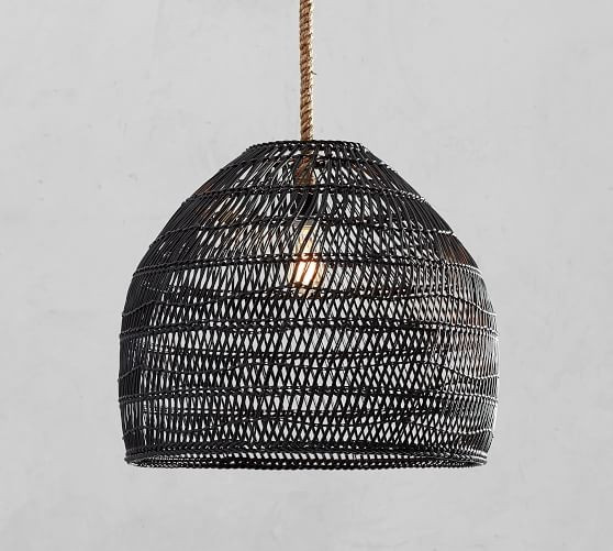 Flora All-Weather Wicker Indoor/Outdoor Pendant, Black | Pottery Barn (US)