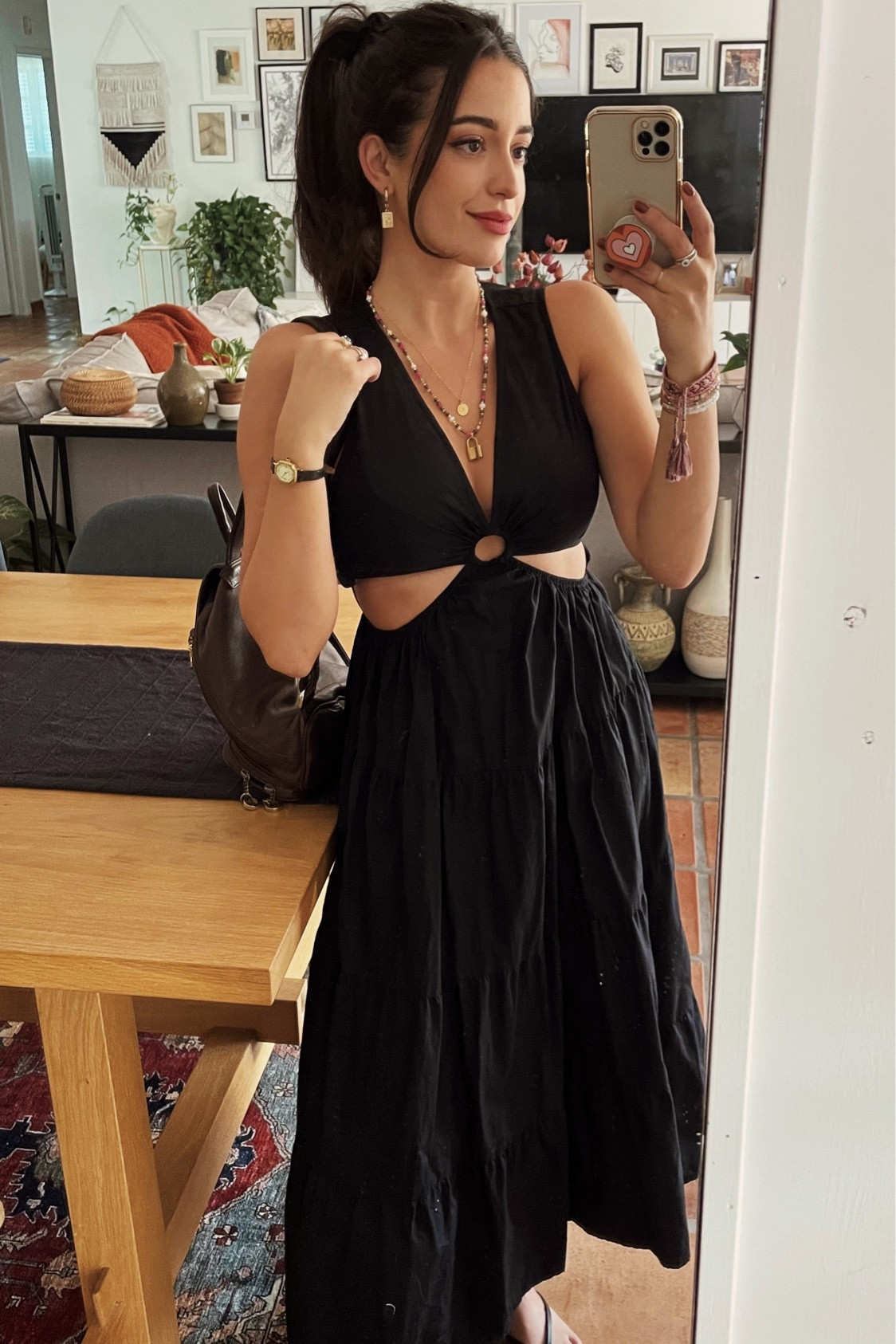 Black maxi dress with waist cut out detail 