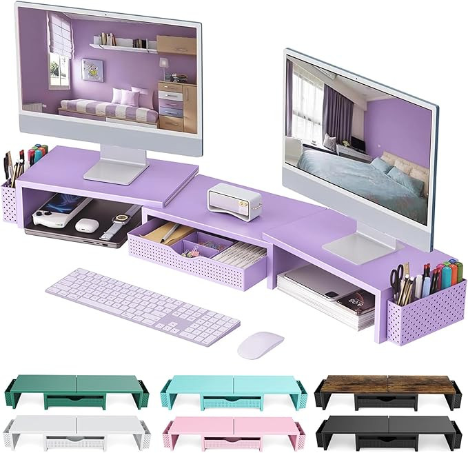 gianotter Dual Monitor Stand Riser, Desk Organizer With Drawer and 2 Pen Holders, Desk Organizers... | Amazon (US)
