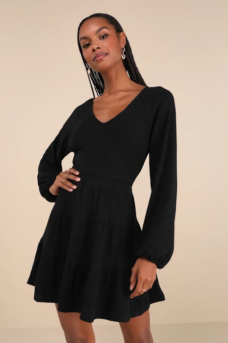 Adorable Option Black Long Sleeve Mini Sweater Dress | Lulus