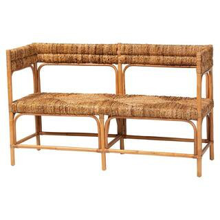 Adisa Light Honey Rattan and Woven Seagrass Accent Bench with Back 55.5 in. | The Home Depot
