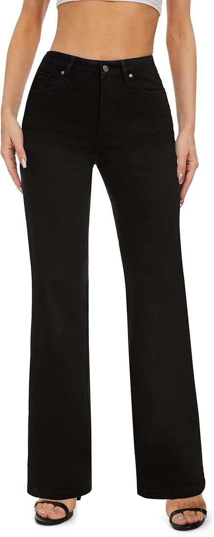 FLYING BANANA Women's High Waisted Wide Leg Baggy Stretch Denim Jeans | Amazon (US)