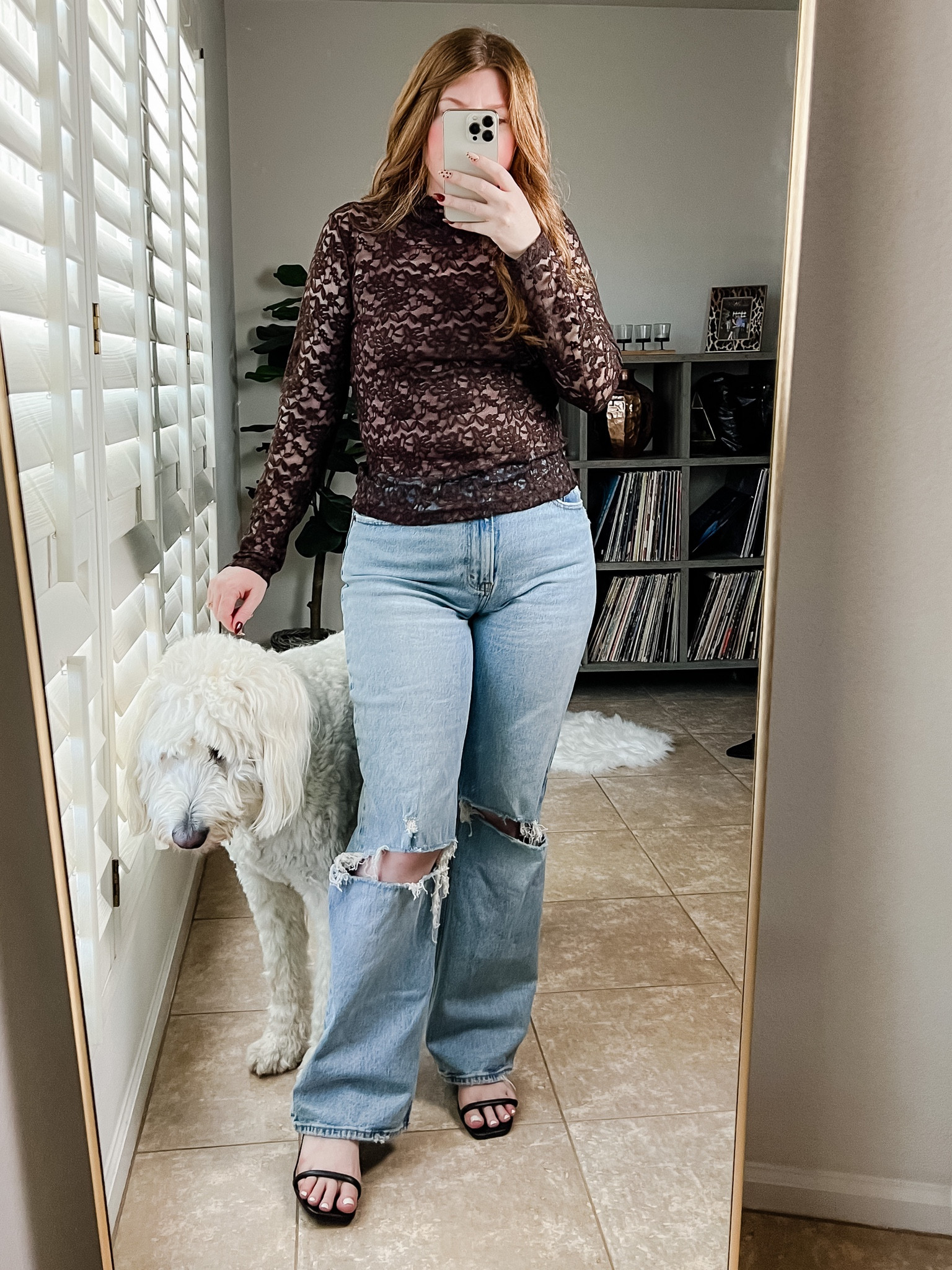 Brown lace top from amazon wearing size medium. Amazon shirt. Date night outfit. 

#LTKSeasonal #LTKunder50 #LTKstyletip