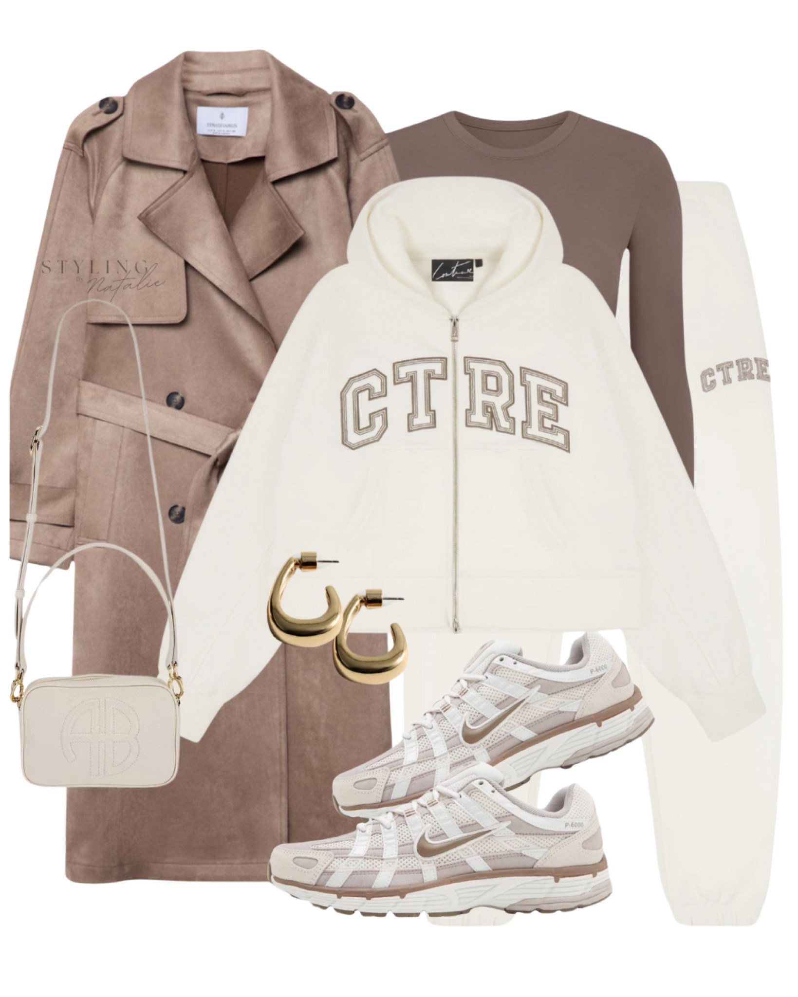 Comfy stylish everyday outfit-
Zip up hoodie & joggers, suede trench coat, skims bodysuit, nike sneakers, crossbody bag and gold earrings. Winter outfit, lazy outfit, casual spring look

#LTKwinter 

#LTKstyletip #LTKuk