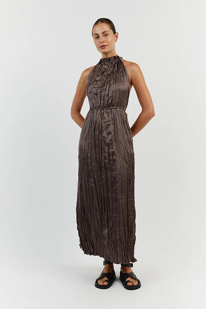 CORI TAUPE CRINKLE MIDI DRESS | DISSH