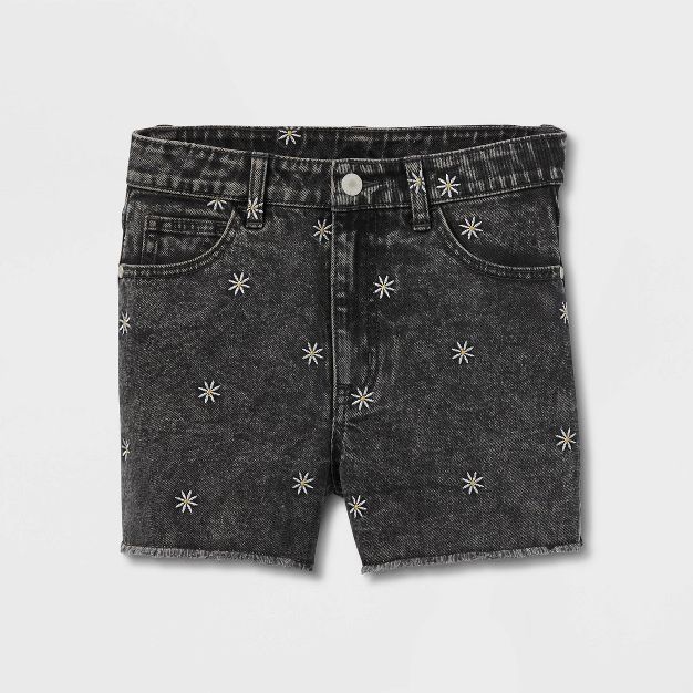 Girls' Embroidered High-Rise A-Line Jean Shorts - art class™ Black | Target