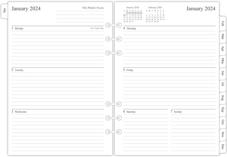 2024 Weekly & Monthly Planner Refill for A5 Ring Binder, 5-1/2" x 8-1/4", from January 2024 to De... | Amazon (US)