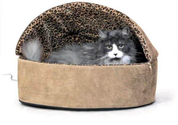 K&H Pet Products Thermo-Kitty Bed Deluxe Indoor Heated Cat Bed, Mocha/Leopard, Large | Chewy.com