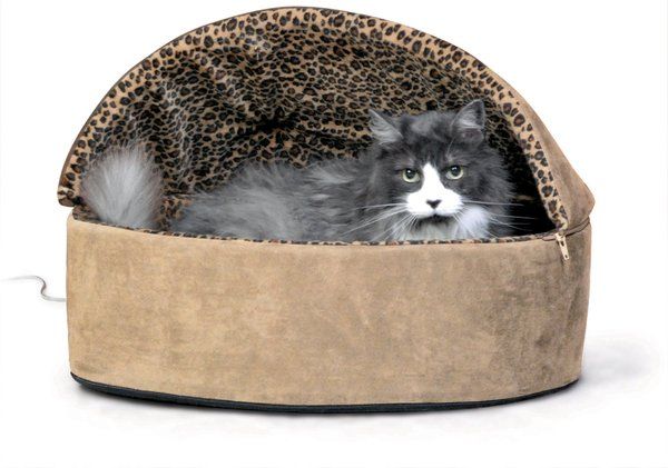 K&H Pet Products Thermo-Kitty Bed Deluxe Indoor Heated Cat Bed, Mocha/Leopard, Large | Chewy.com
