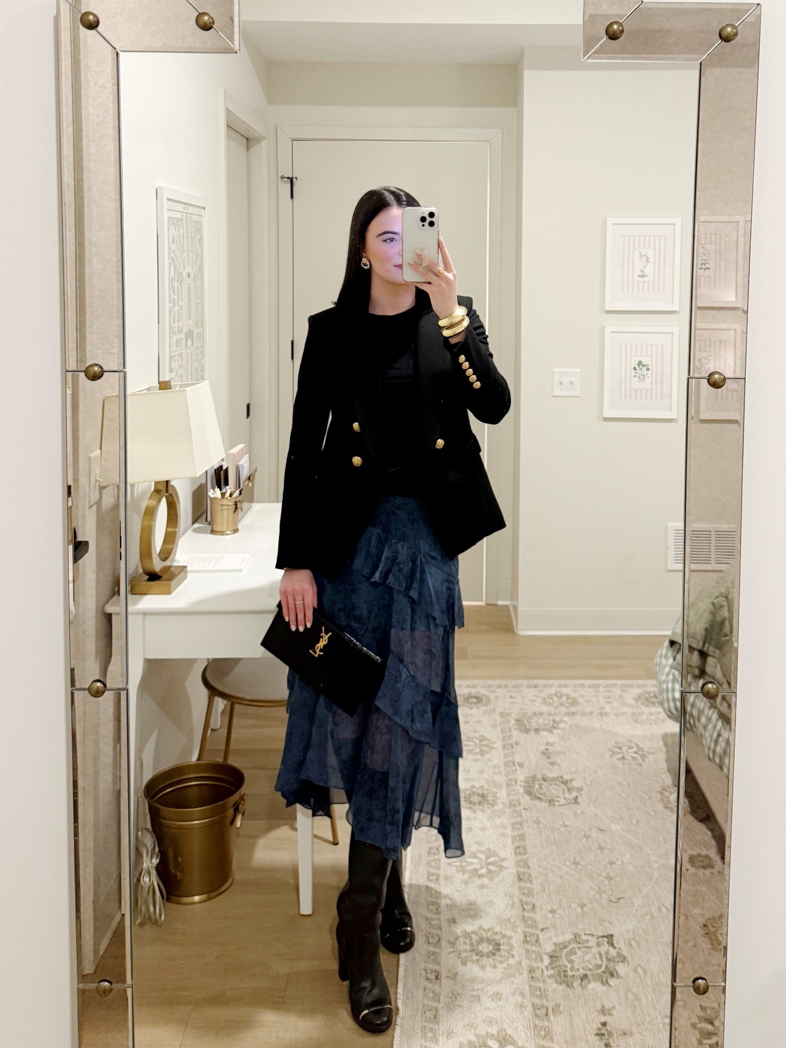 This ruffle blue skirt is on sale from Veronica Beard! A great piece to mix up winter looks!