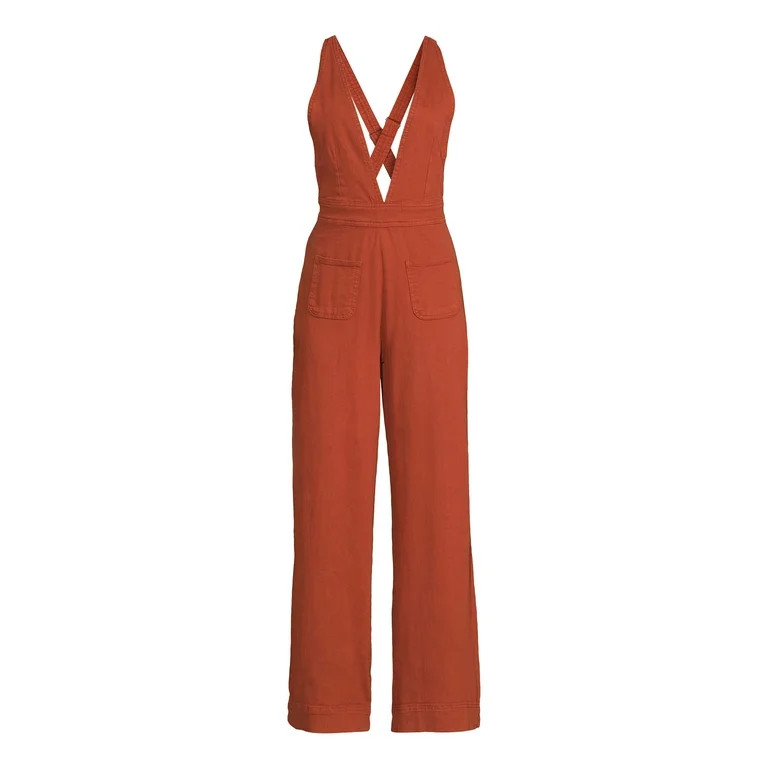 Dollhouse Women's Juniors Plunging Neckline Sleeveless Jumpsuit | Walmart (US)