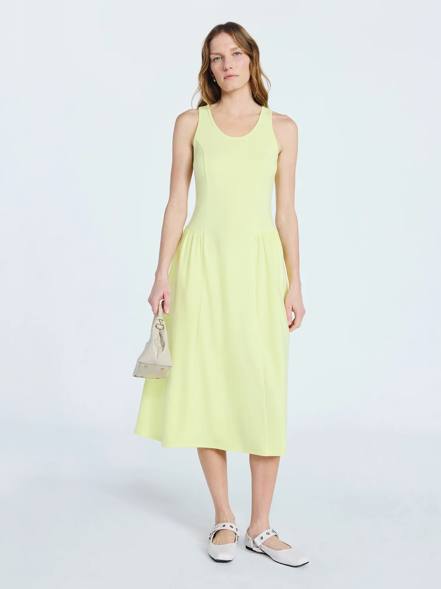 Scoop Women's and Women's Plus Stretch Cotton Blend Midi Basque Dress, Sizes XS-XXL | Walmart (US)