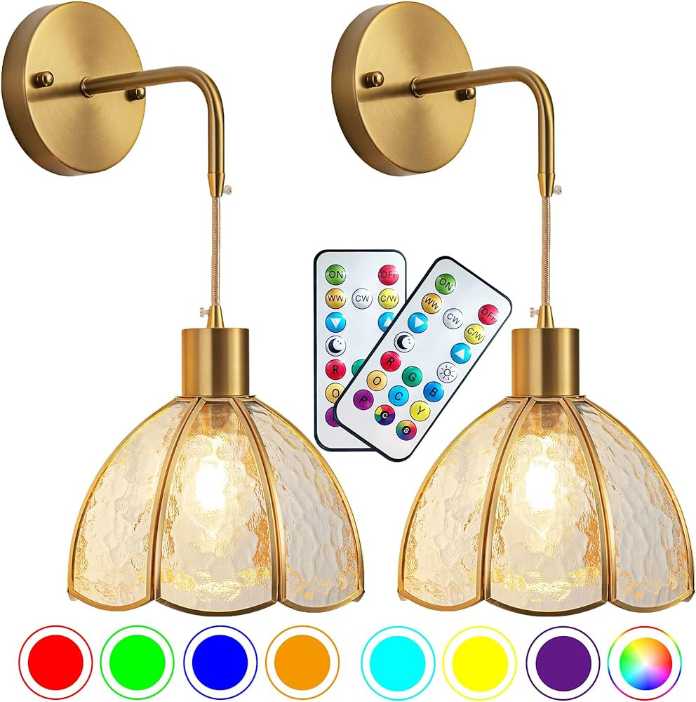 Battery Operated Wall Sconces Set Of Two, Indoor Not Hardwired Battery Wall Light With Remote Con... | Amazon (US)