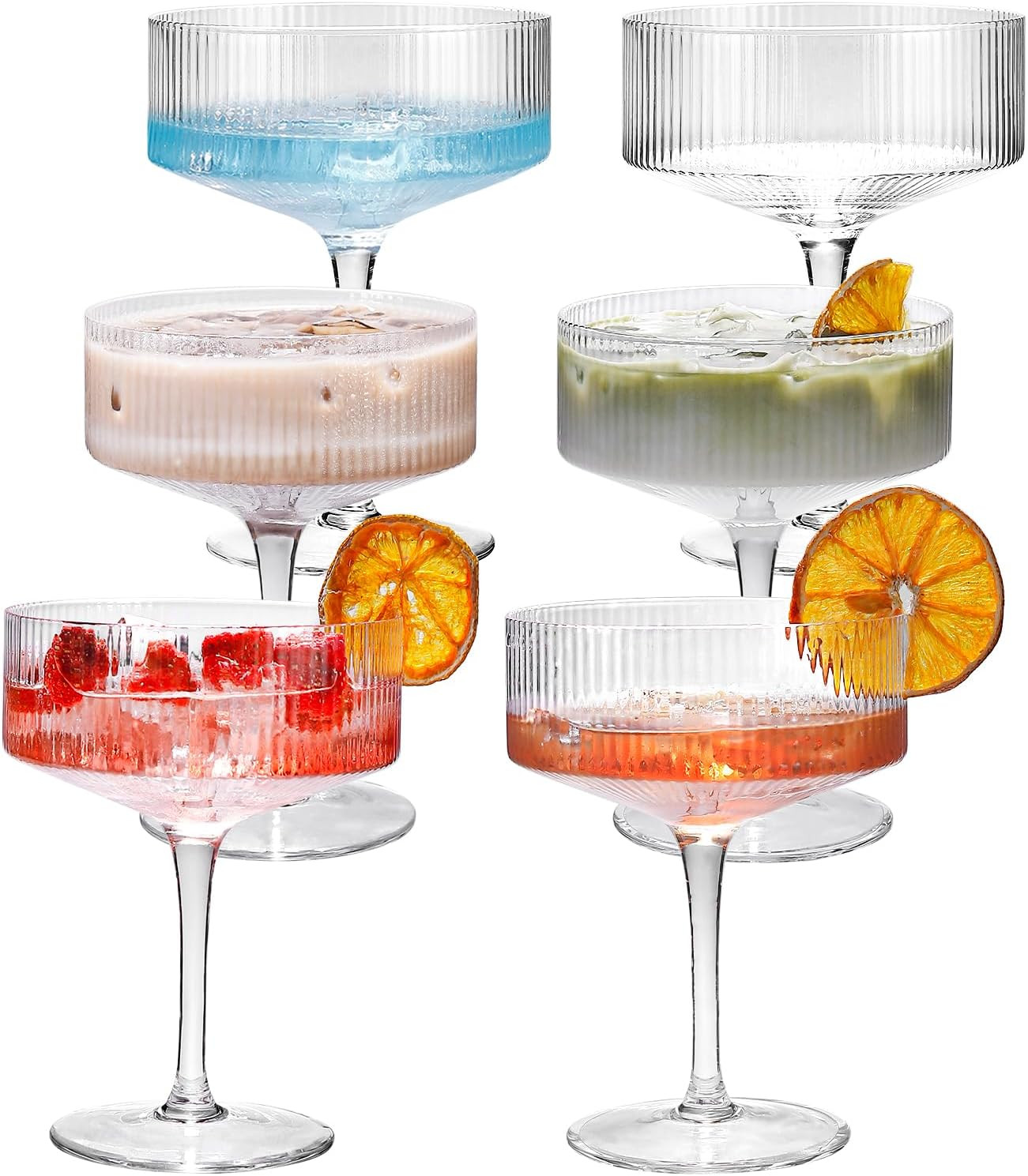 Ribbed Coupe glasses set of 6-10oz Champagne Coupe Glasses Vintage Coupe Cocktail Glasses,Handmad... | Amazon (US)