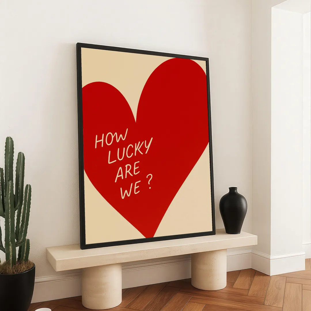 How Lucky Are We Heart Canvas, Romantic Quote Wall Art, Red Heart Print, Love Decor, Valentine’... | Etsy (US)