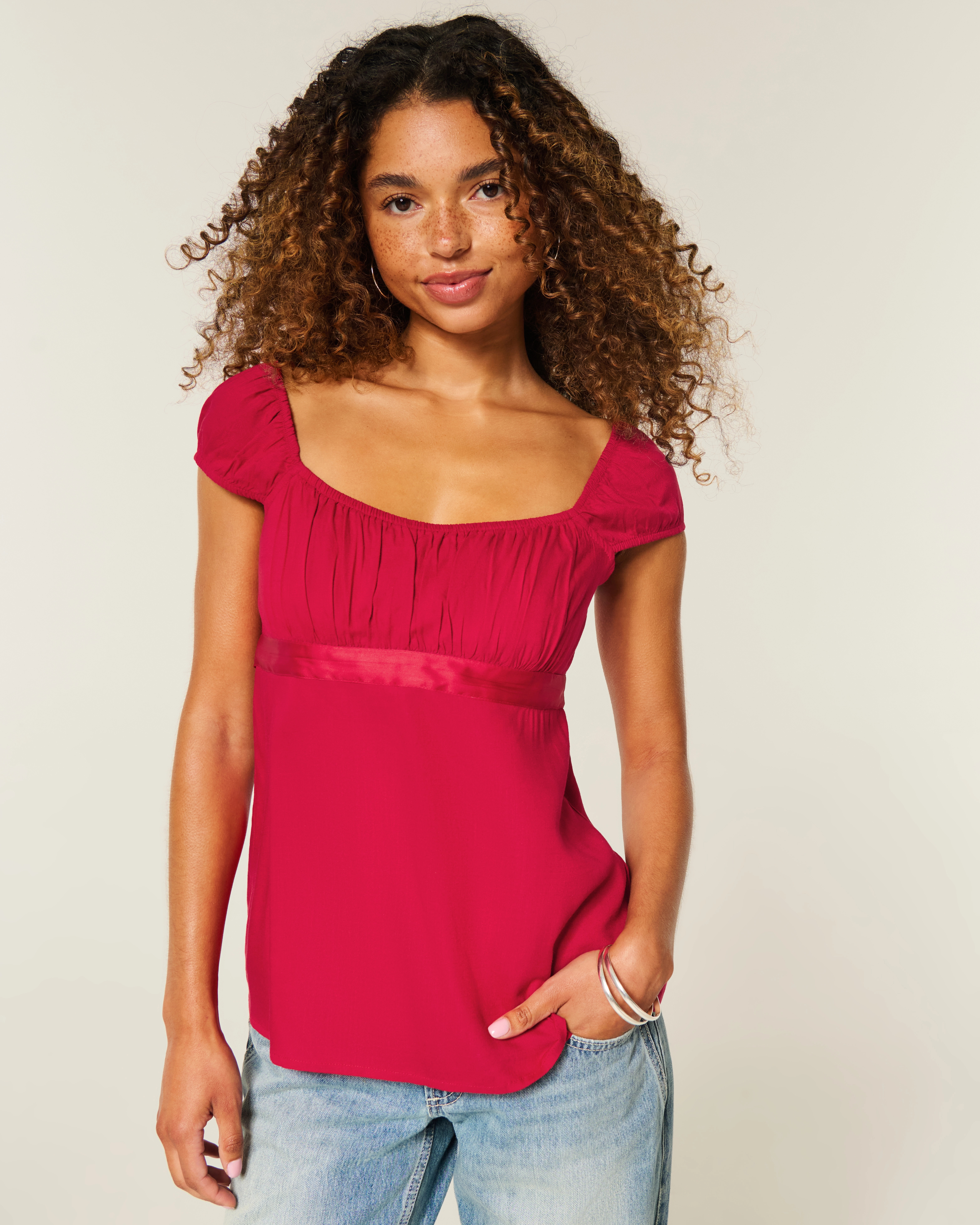 Easy Satin Tie Babydoll Top | Hollister (US)